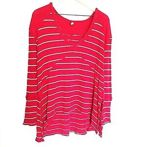 Free People Oversized Thermal Stripe Top size Medium